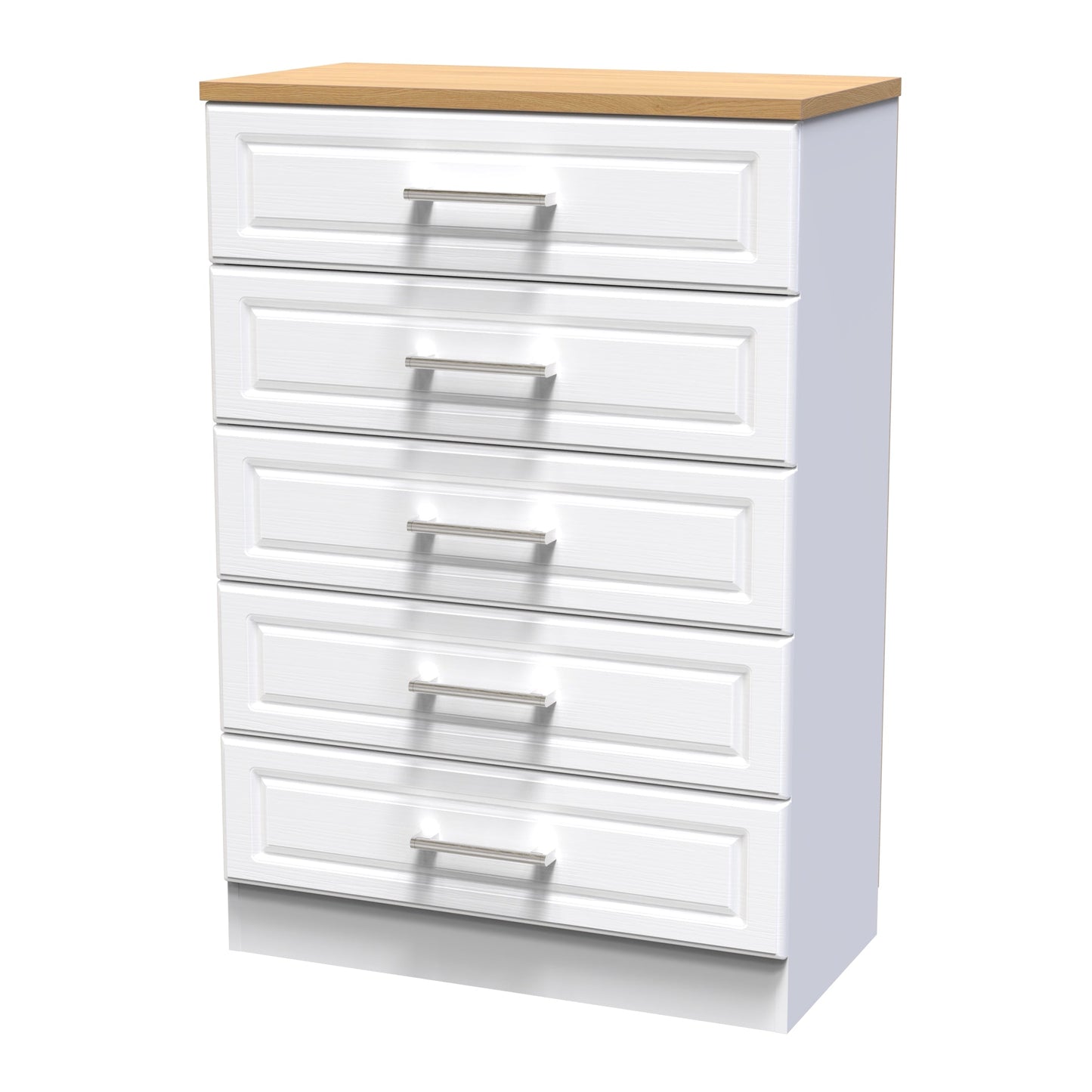 Kent Tall Chest of Drawers White & Oak 5 Drawers 108cm