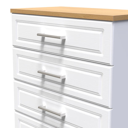Kent Tall Chest of Drawers White & Oak 5 Drawers 108cm