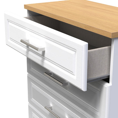 Kent Tall Chest of Drawers White & Oak 5 Drawers 108cm