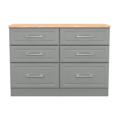 Kent Large Chest of Drawers Grey & Oak 6 Drawers 110cm