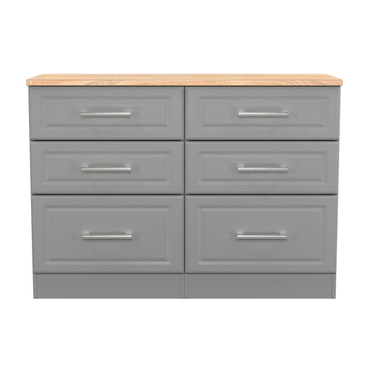 Kent Large Chest of Drawers Grey & Oak 6 Drawers 110cm