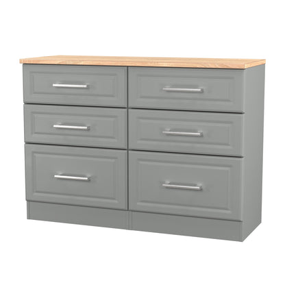 Kent Large Chest of Drawers Grey & Oak 6 Drawers 110cm