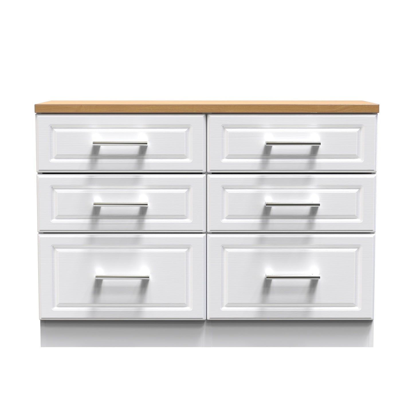Kent Large Chest of Drawers White & Oak 6 Drawers 110cm