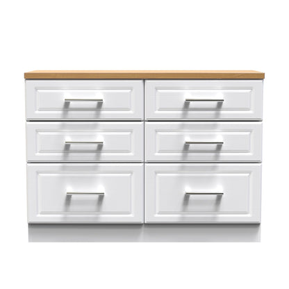 Kent Large Chest of Drawers White & Oak 6 Drawers 110cm