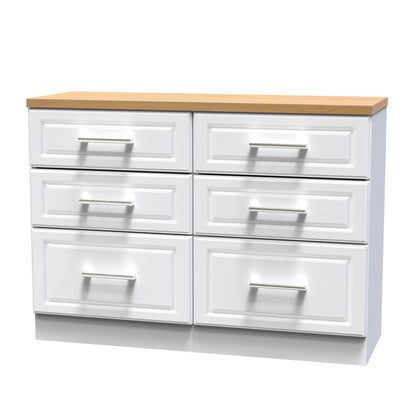 Kent Large Chest of Drawers White & Oak 6 Drawers 110cm