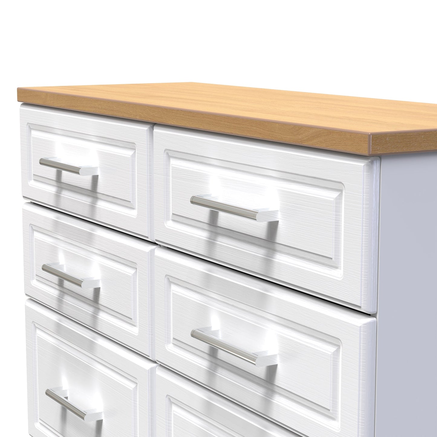 Kent Large Chest of Drawers White & Oak 6 Drawers 110cm