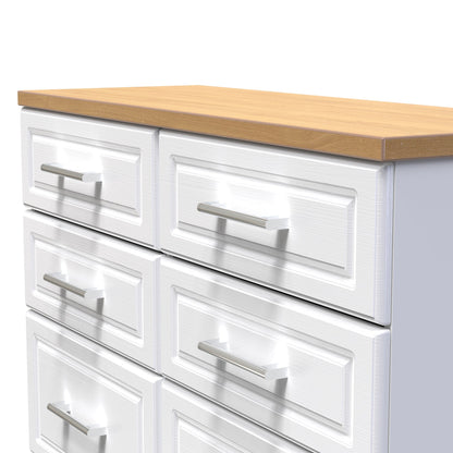 Kent Large Chest of Drawers White & Oak 6 Drawers 110cm