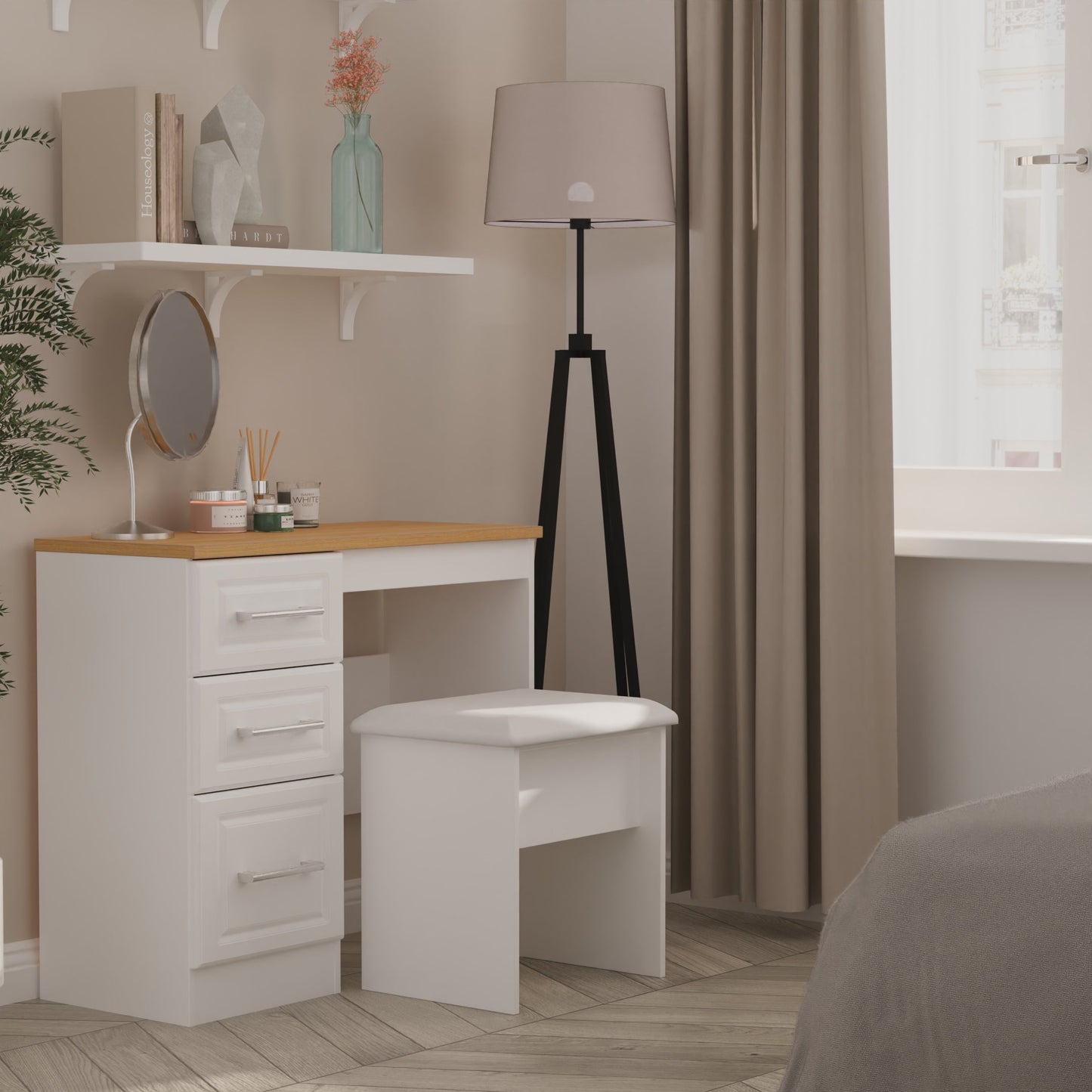 Kent Desk White & Oak 3 Drawers 90cm