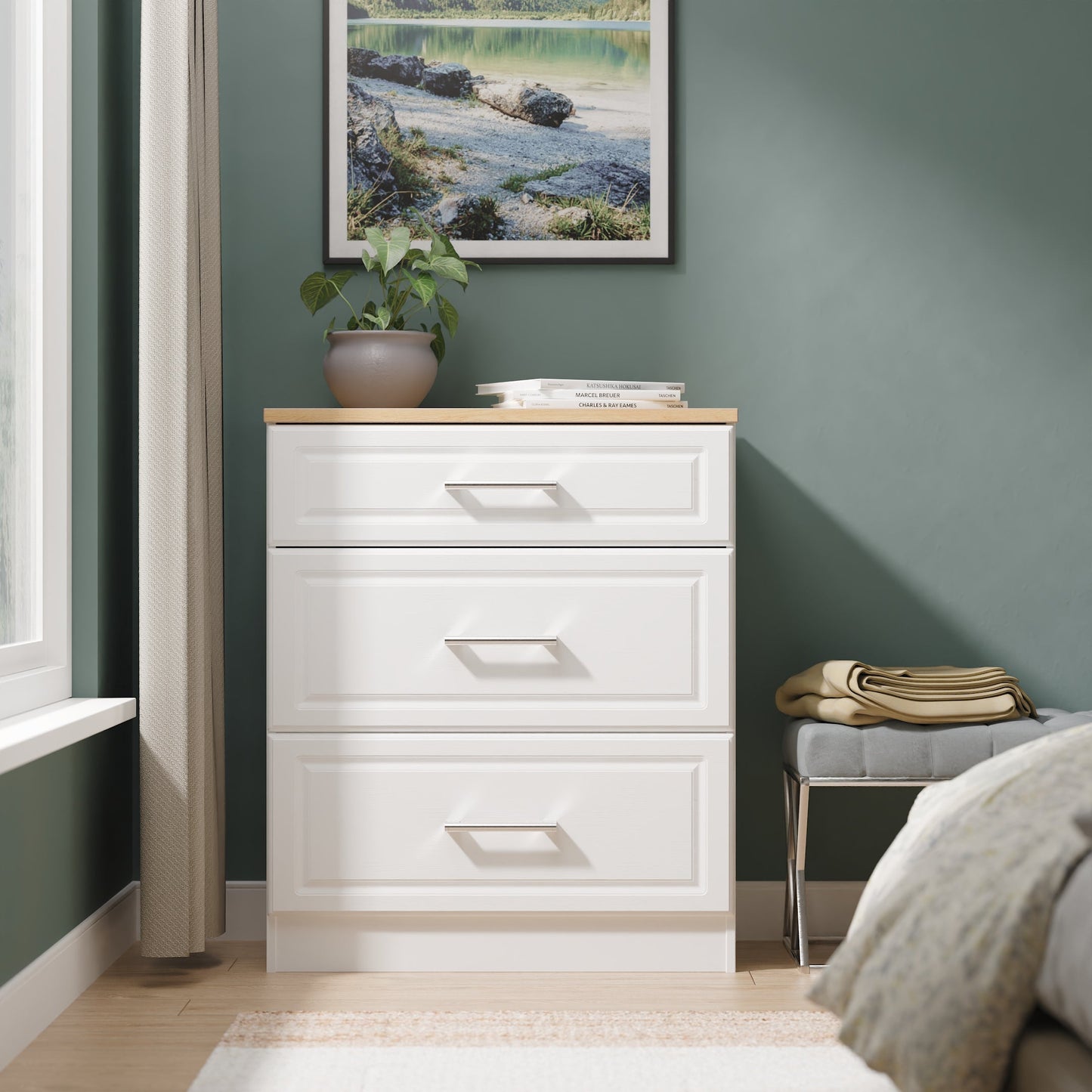Kent Chest of Drawers White & Oak 3 Drawers 39cm