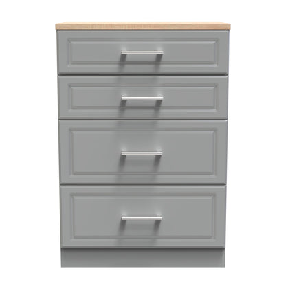 Kent Tall Chest of Drawers Grey & Oak 4 Drawers 108cm
