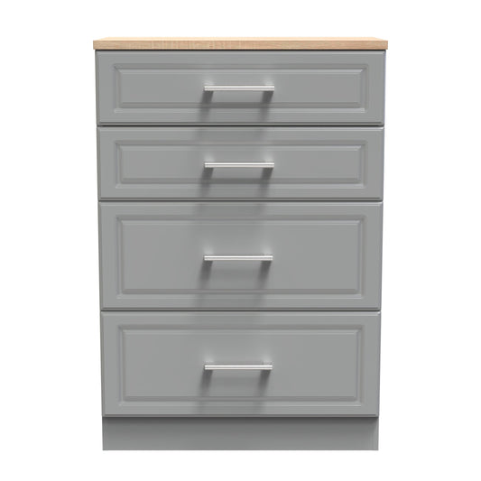Kent Tall Chest of Drawers Grey & Oak 4 Drawers 108cm