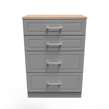 Kent Tall Chest of Drawers Grey & Oak 4 Drawers 108cm