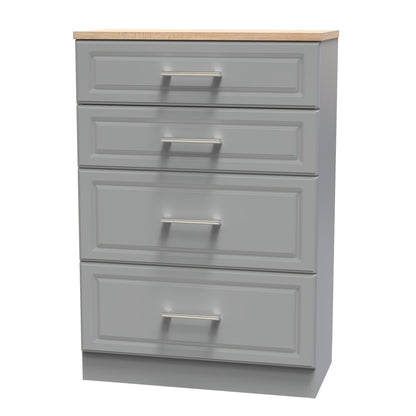 Kent Tall Chest of Drawers Grey & Oak 4 Drawers 108cm