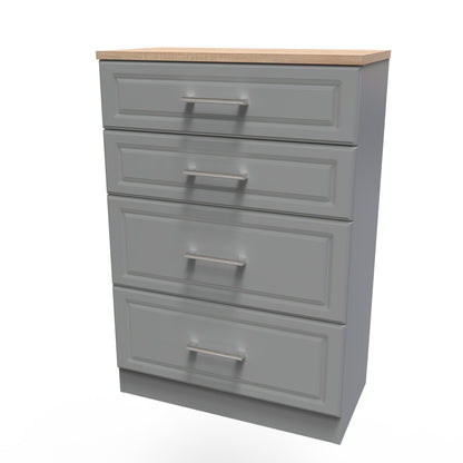 Kent Tall Chest of Drawers Grey & Oak 4 Drawers 108cm