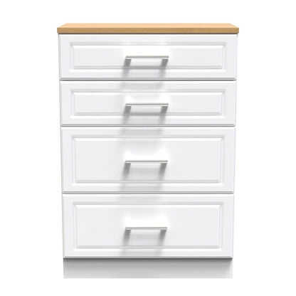 Kent Tall Chest of Drawers White & Oak 4 Drawers 108cm