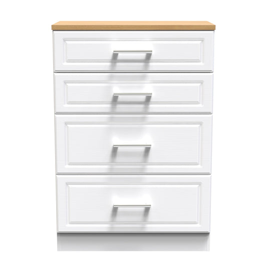 Kent Tall Chest of Drawers White & Oak 4 Drawers 108cm