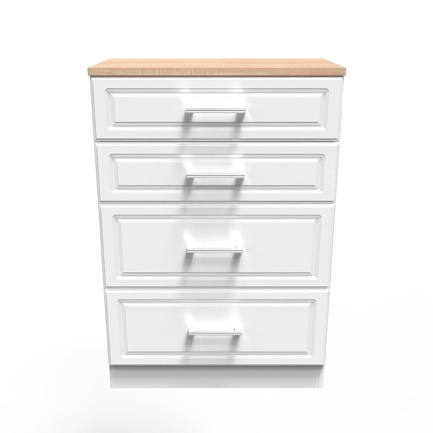 Kent Tall Chest of Drawers White & Oak 4 Drawers 108cm