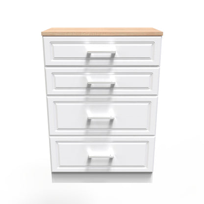 Kent Tall Chest of Drawers White & Oak 4 Drawers 108cm