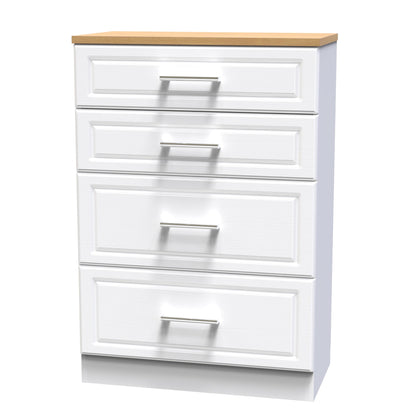 Kent Tall Chest of Drawers White & Oak 4 Drawers 108cm