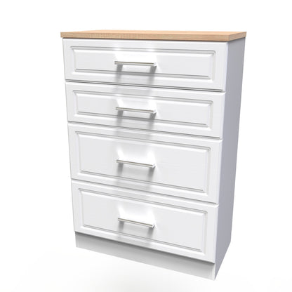 Kent Tall Chest of Drawers White & Oak 4 Drawers 108cm