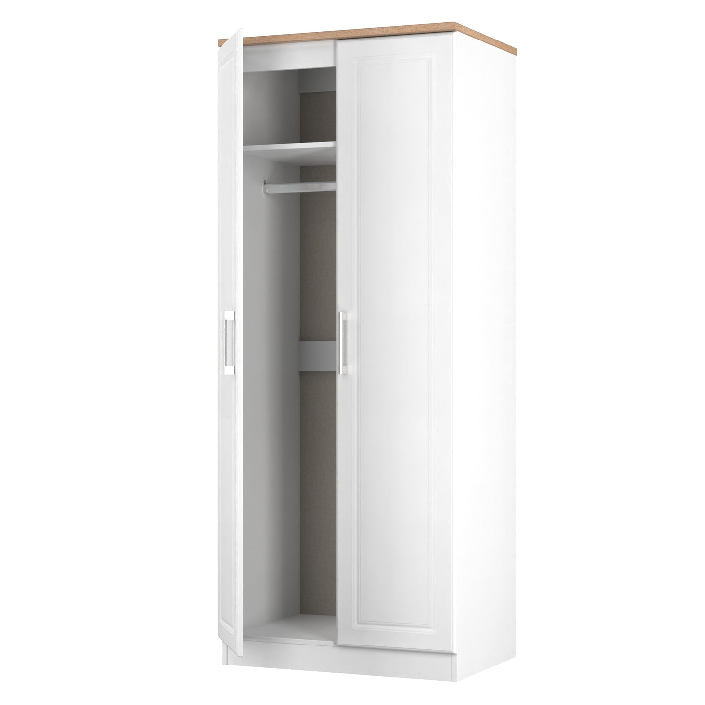 Kent Tall Wardrobe White & Oak 2 Doors 1 Shelf 182cm