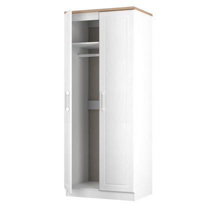 Kent Tall Wardrobe White & Oak 2 Doors 1 Shelf 182cm
