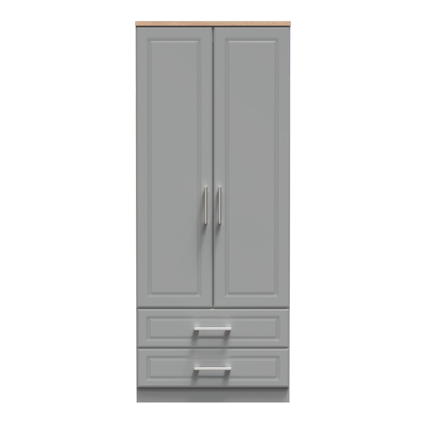 Kent Tall Wardrobe Grey & Oak 2 Doors 2 Drawers 182cm