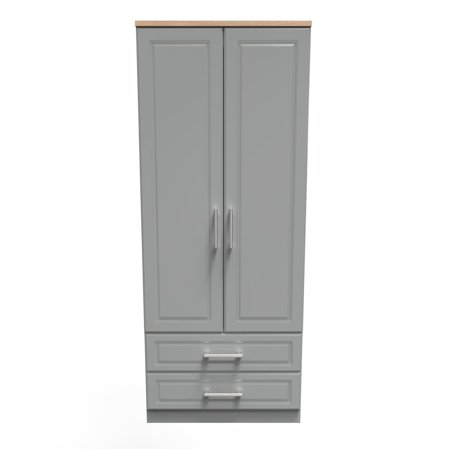 Kent Tall Wardrobe Grey & Oak 2 Doors 2 Drawers 182cm