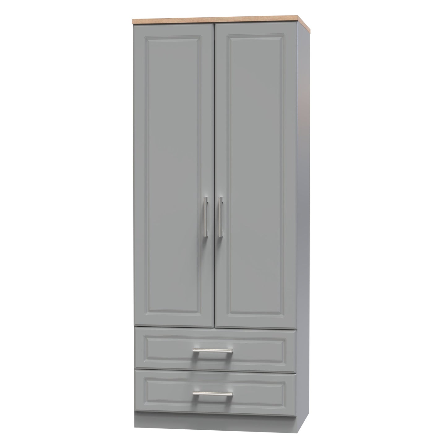 Kent Tall Wardrobe Grey & Oak 2 Doors 2 Drawers 182cm