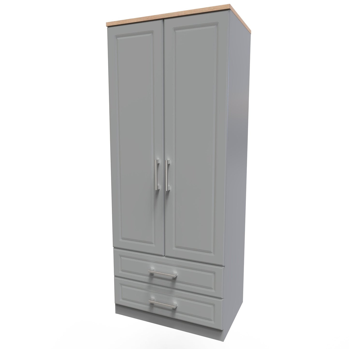 Kent Tall Wardrobe Grey & Oak 2 Doors 2 Drawers 182cm