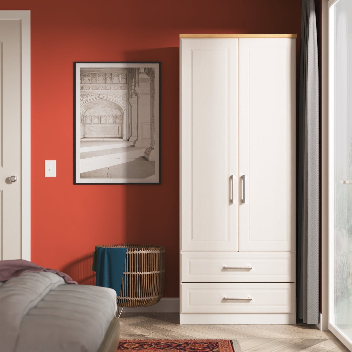 Kent Tall Wardrobe Off-White 2 Doors 2 Drawers 182cm