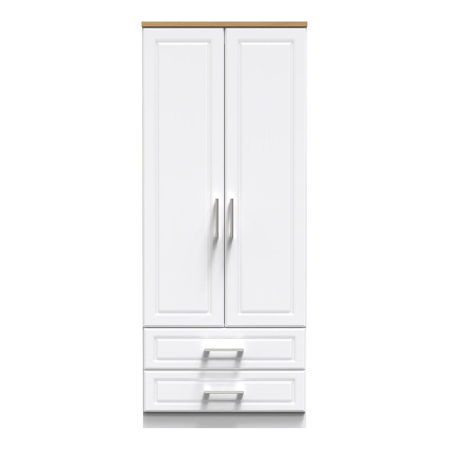 Kent Tall Wardrobe White & Oak 2 Doors 2 Drawers 182cm