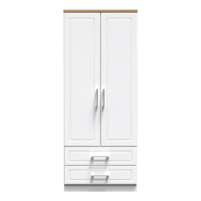 Kent Tall Wardrobe White & Oak 2 Doors 2 Drawers 182cm