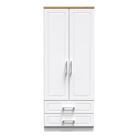 Kent Tall Wardrobe White & Oak 2 Doors 2 Drawers 182cm