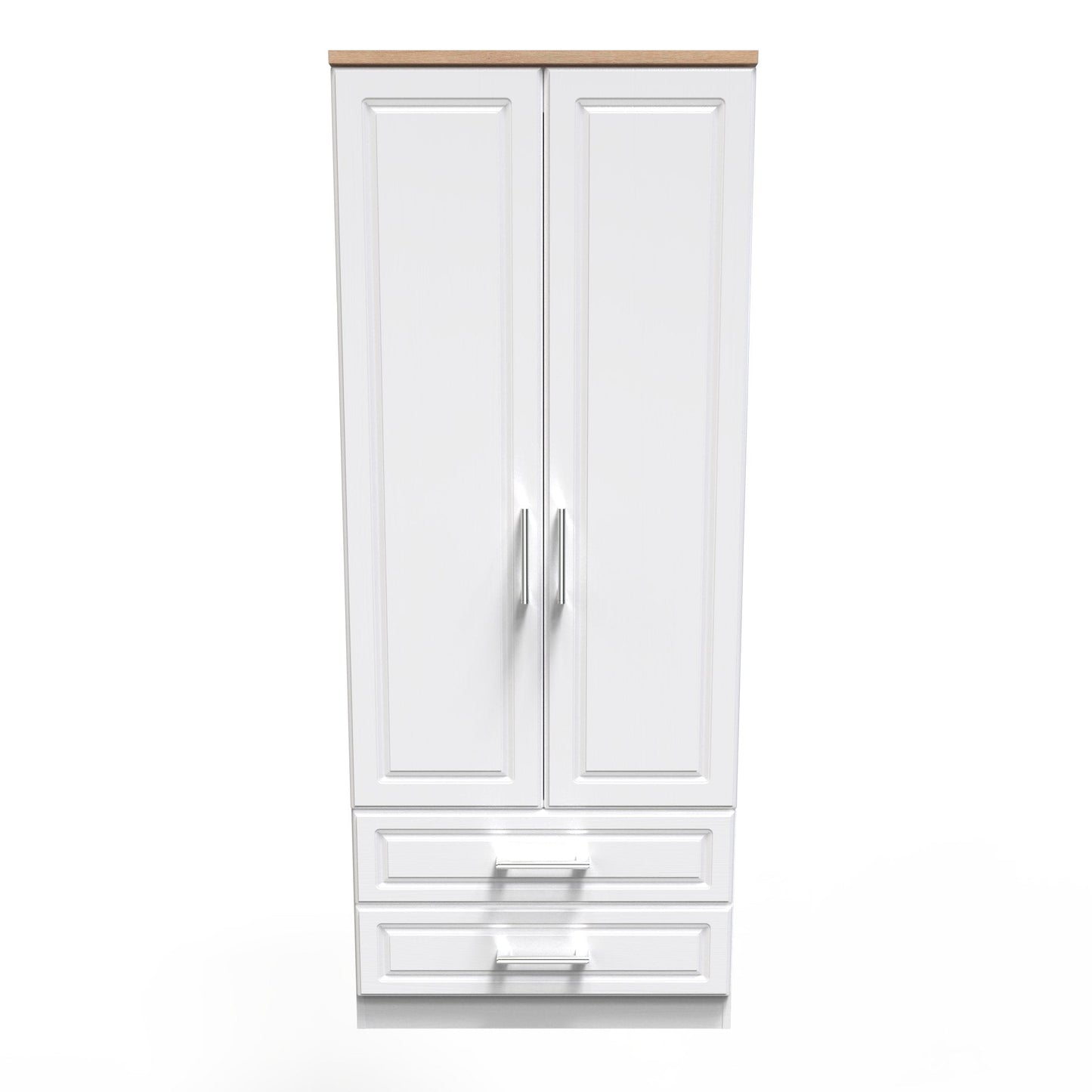 Kent Tall Wardrobe White & Oak 2 Doors 2 Drawers 182cm