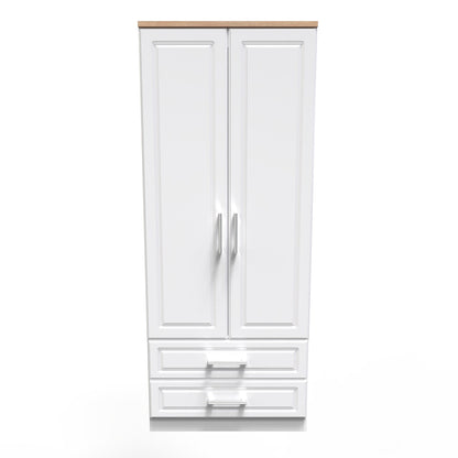 Kent Tall Wardrobe White & Oak 2 Doors 2 Drawers 182cm