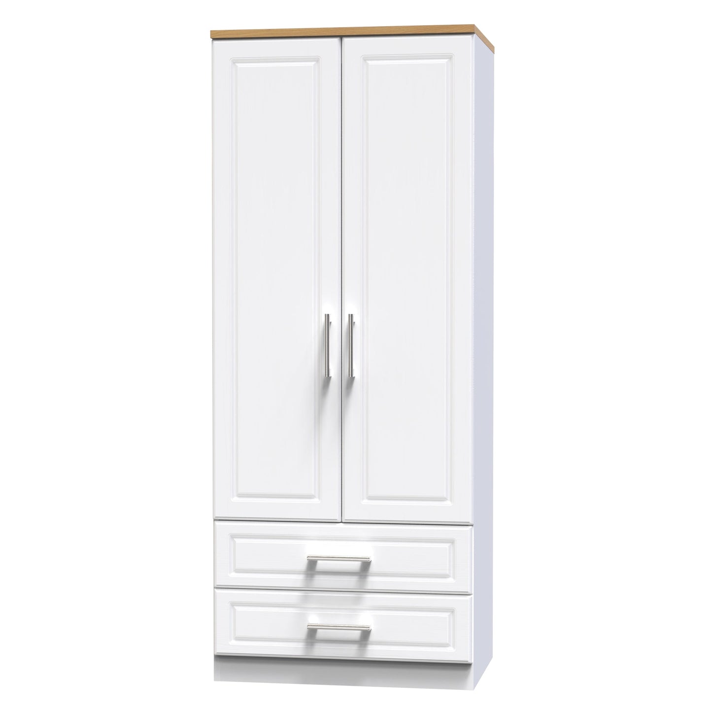 Kent Tall Wardrobe White & Oak 2 Doors 2 Drawers 182cm