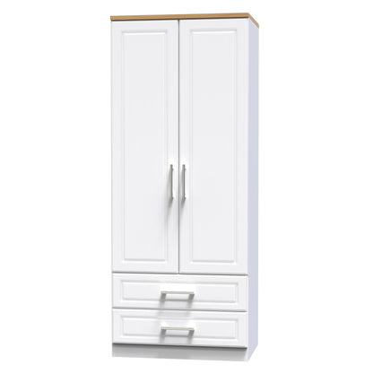 Kent Tall Wardrobe White & Oak 2 Doors 2 Drawers 182cm
