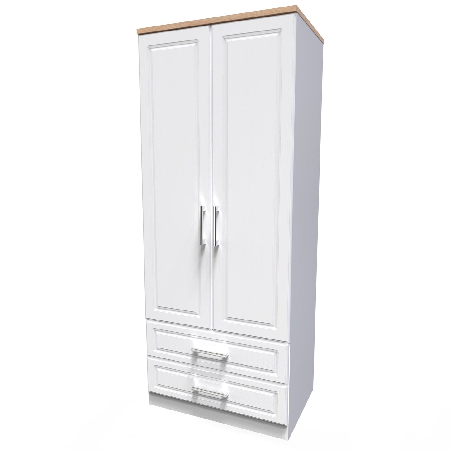 Kent Tall Wardrobe White & Oak 2 Doors 2 Drawers 182cm