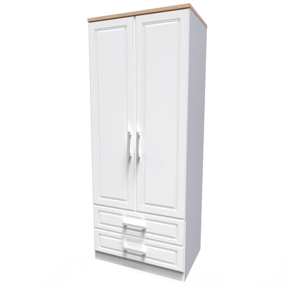 Kent Tall Wardrobe White & Oak 2 Doors 2 Drawers 182cm