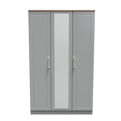 Kent Tall Mirror Wardrobe Grey & Oak 1 Shelf 182cm