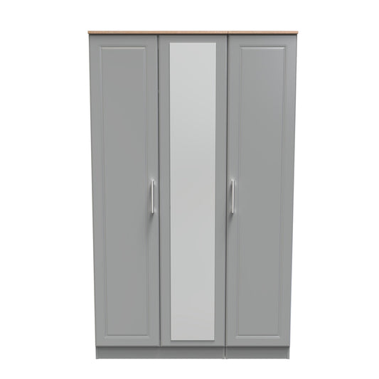 Kent Tall Mirror Wardrobe Grey & Oak 1 Shelf 182cm
