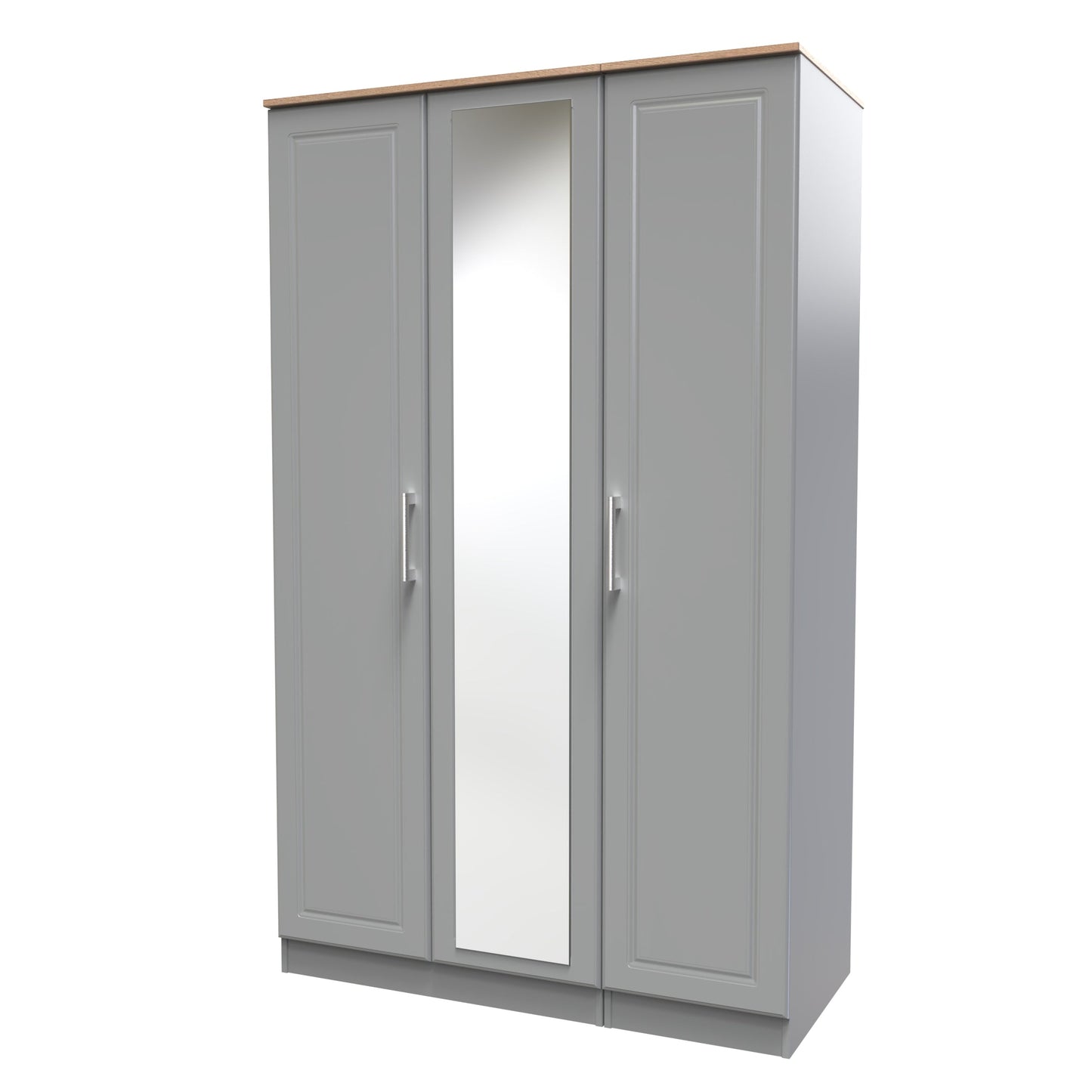 Kent Tall Mirror Wardrobe Grey & Oak 1 Shelf 182cm