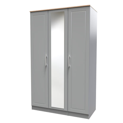 Kent Tall Mirror Wardrobe Grey & Oak 1 Shelf 182cm