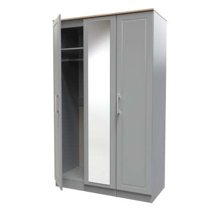 Kent Tall Mirror Wardrobe Grey & Oak 1 Shelf 182cm