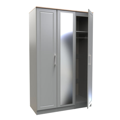 Kent Tall Mirror Wardrobe Grey & Oak 1 Shelf 182cm
