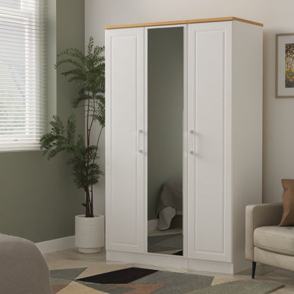 Kent Tall Mirror Wardrobe White & Oak 1 Shelf 182cm
