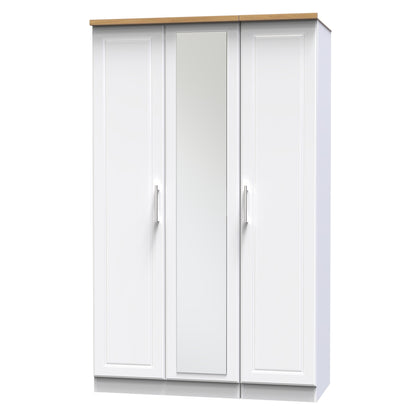 Kent Tall Mirror Wardrobe White & Oak 1 Shelf 182cm