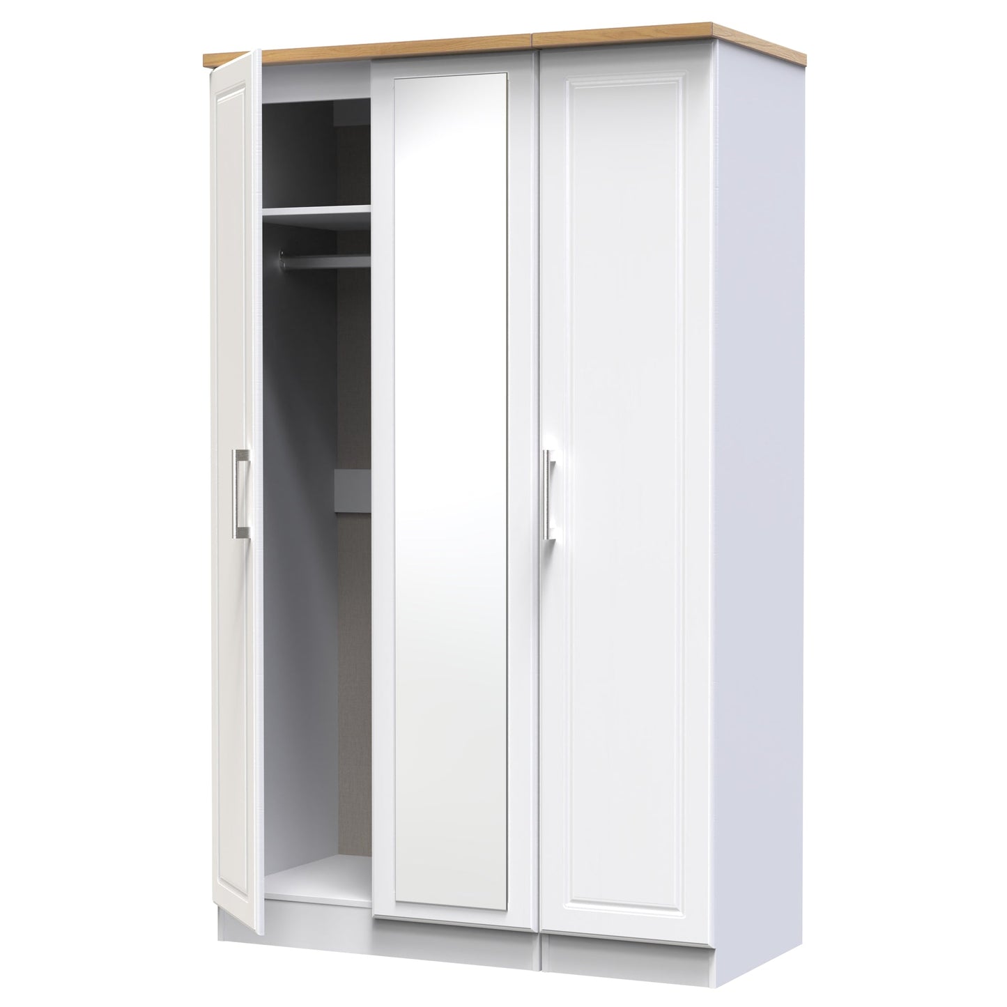 Kent Tall Mirror Wardrobe White & Oak 1 Shelf 182cm