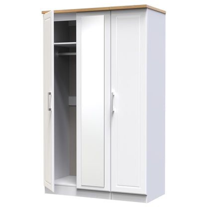 Kent Tall Mirror Wardrobe White & Oak 1 Shelf 182cm